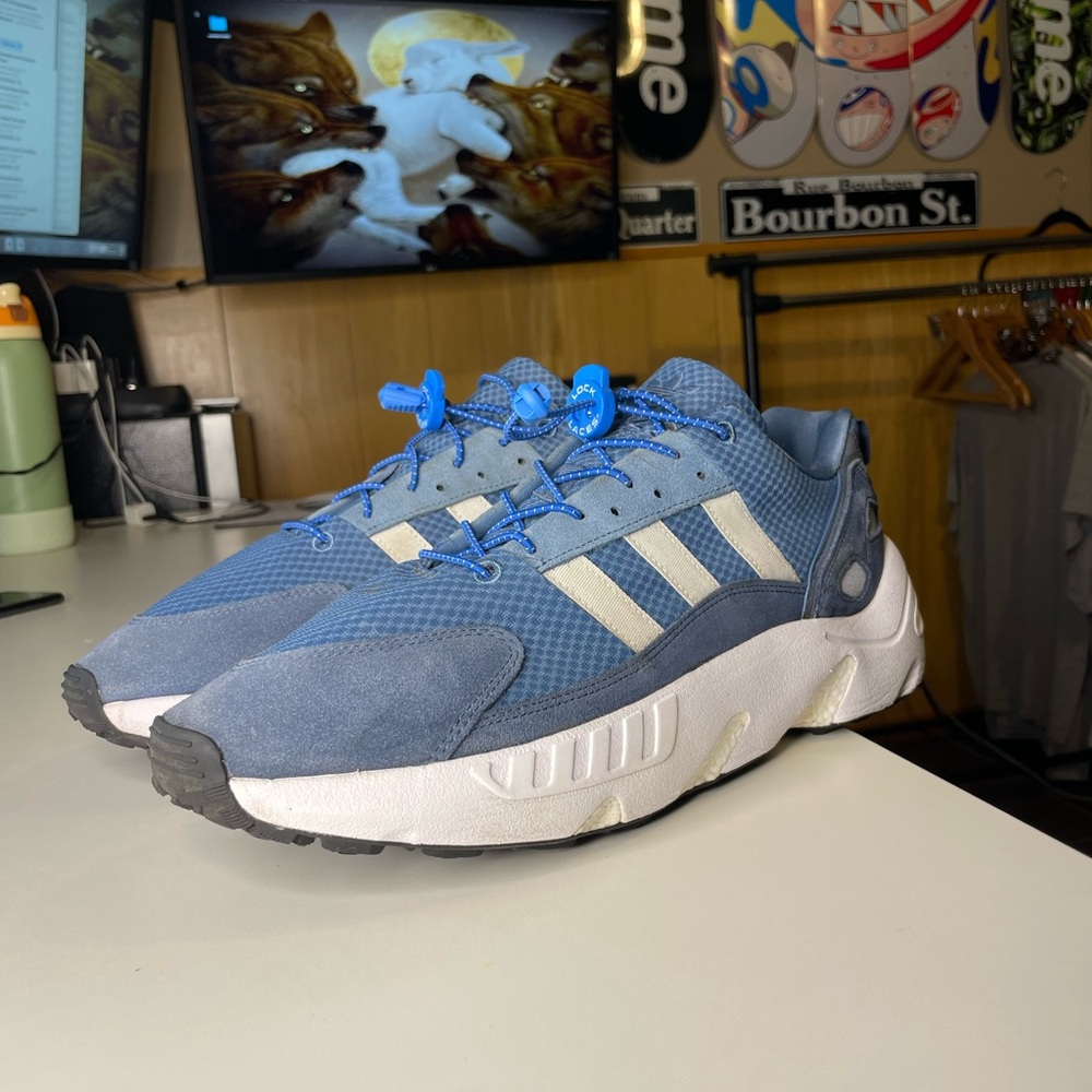 adidas Blue Athletic Sneakers with White Stripes